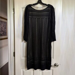 Calvin Klein Black Long Sleeve Crochet Dress